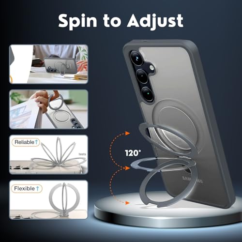 AIBEX Back Cover Compatible for Samsung S24+ with OStand Ring Kickstand | Mag-Saf Compatible Magnetic Metal Alloy Ring | Wireless Charging | Slim Thin Scratch Resistant Armor | Shockproof - Grey - Image 4
