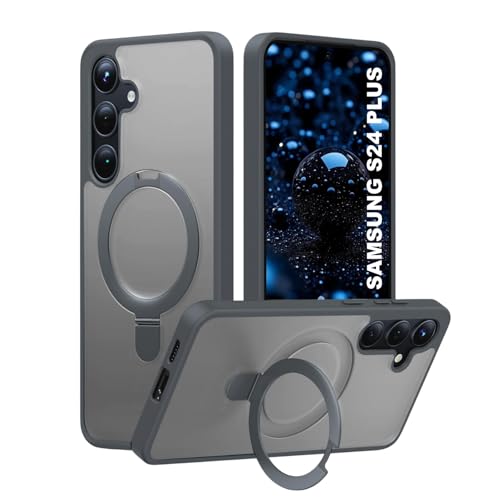 AIBEX Back Cover Compatible for Samsung S24+ with OStand Ring Kickstand | Mag-Saf Compatible Magnetic Metal Alloy Ring | Wireless Charging | Slim Thin Scratch Resistant Armor | Shockproof - Grey - Image 1