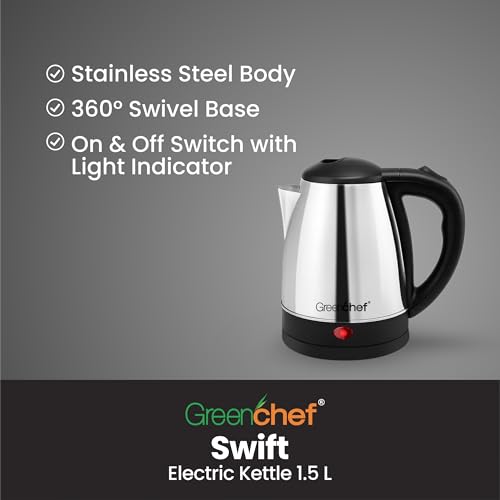 GREENCHEF Swift Electric Kettle 1.5 Litre 1500 watts with Stainless Steel Body - Image 4