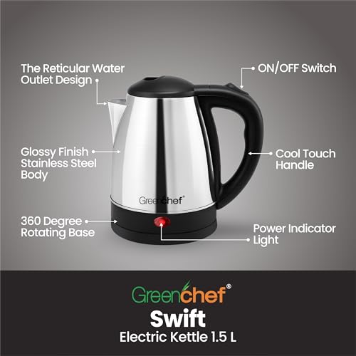 GREENCHEF Swift Electric Kettle 1.5 Litre 1500 watts with Stainless Steel Body - Image 3