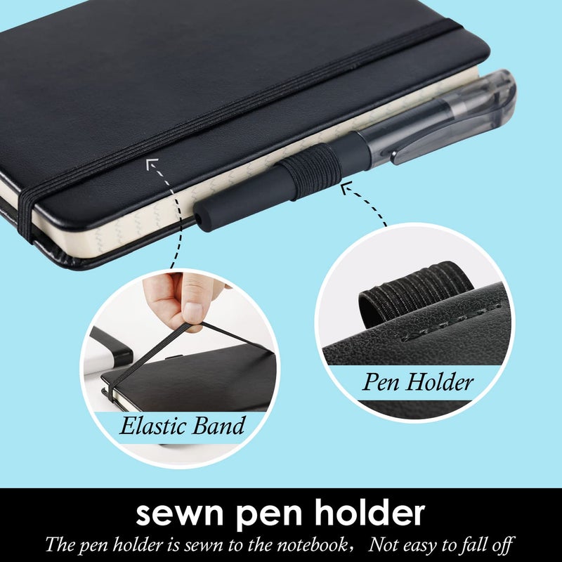 NIRMIRO (3 Pack) Pocket Notebook Journal, Hardcover Small Mini Notebooks with Pens for Work, 3.7" x 5.7" A6 Notebook College Ruled with 100Gsm Premium Thick Lined Paper, Black Leather - Image 2