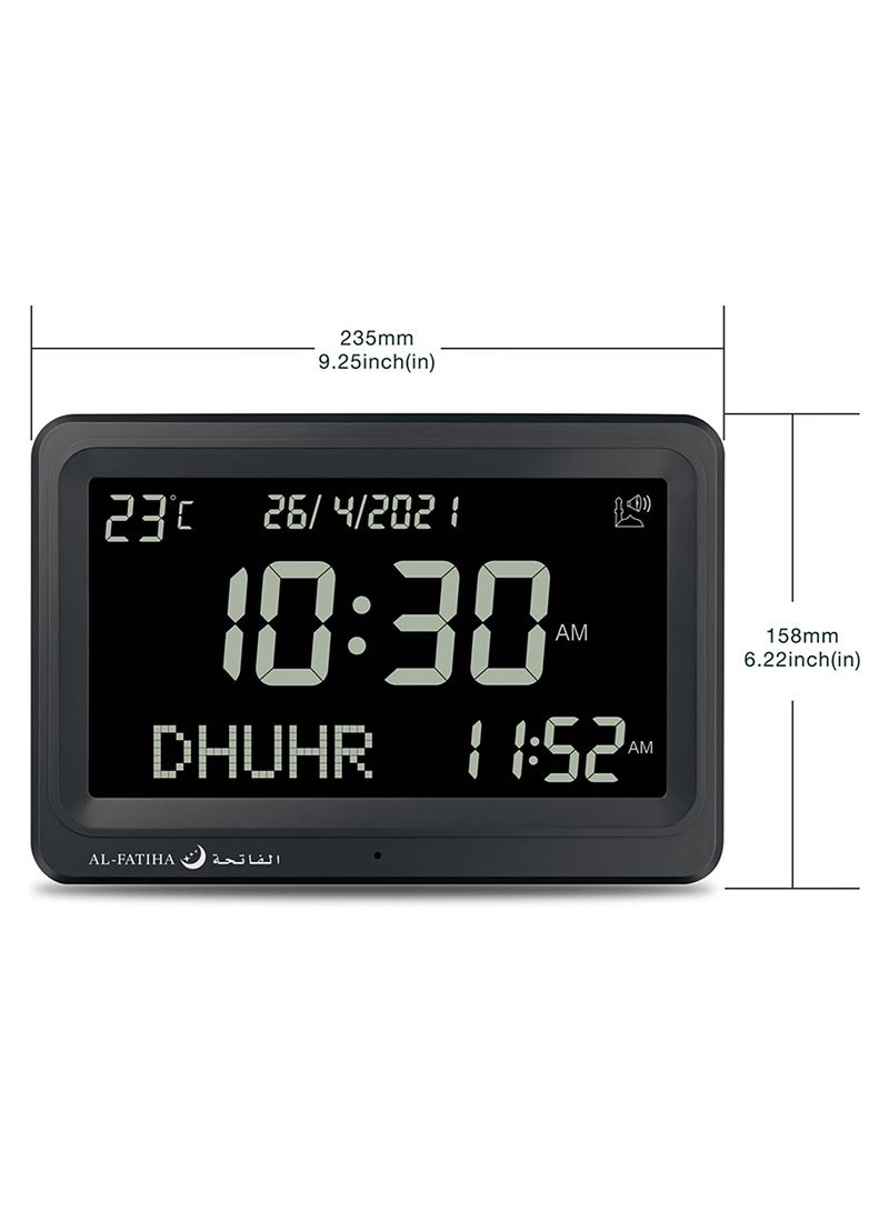 الفاتحة ساعة أذان مع 8 أصوات أذان، متعددة اللغات، تقويم، شاشة LED لصلاة المسلمين، المنزل، المكتب، ديكور المسجد (أسود) - Image 2