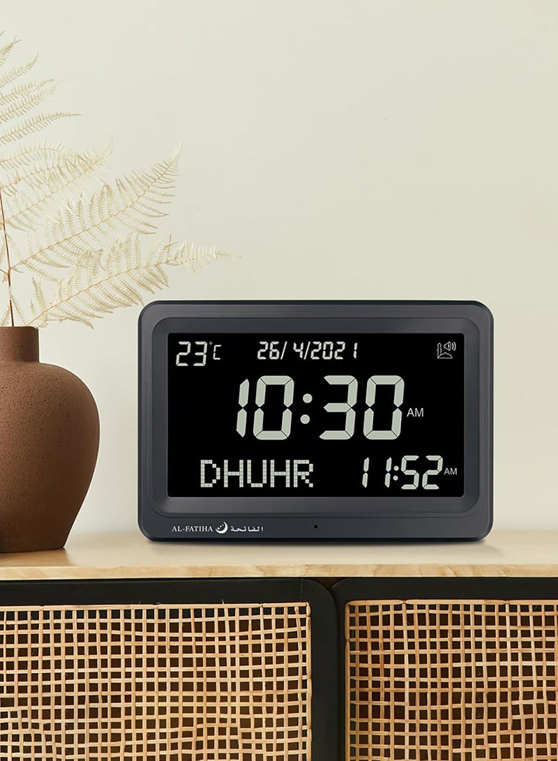 الفاتحة ساعة أذان مع 8 أصوات أذان، متعددة اللغات، تقويم، شاشة LED لصلاة المسلمين، المنزل، المكتب، ديكور المسجد (أسود) - Image 3