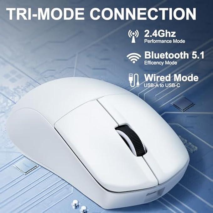 E-YOOSO WIRELESS GAMING MOUSE, 49G SUPERLIGHT, BLUETOOTH 5.1/2.4G/WIRED, 26,000 DPI, 5 PROGRAMMABLE BUTTONS, 150 HR RECHARGEABLE BATTERY, SOFTWARE SUPPORT FOR PC, MAC, WHITE - Image 3