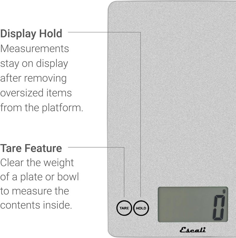 Escali Arti Glass Digital Food Scale with Nutrition and Calorie Counter - 15-Pound Capacity, Shiny Silver - Image 2