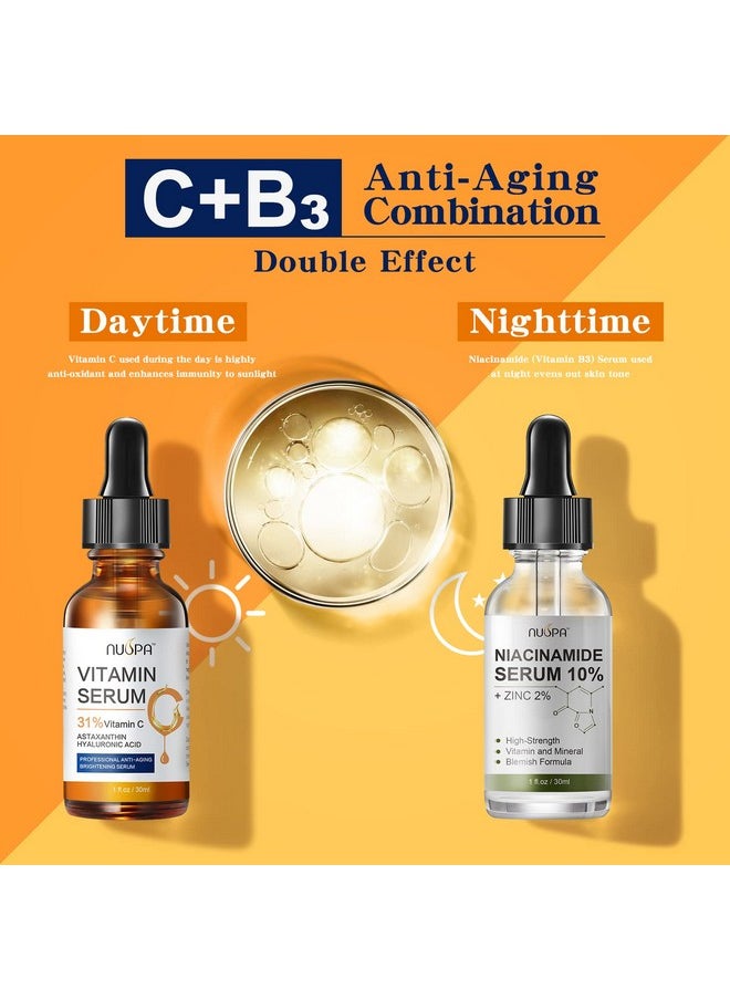 NUSPA - Organic Vitamin C Serum For Face 31% Vitamin C Facial Serum Anti Aging Serum Reduces Age Spots Face Dark Spots Sun Damage Skin Brightening Facial Serums With Hyaluronic Acid And Astaxanthin - Image 1