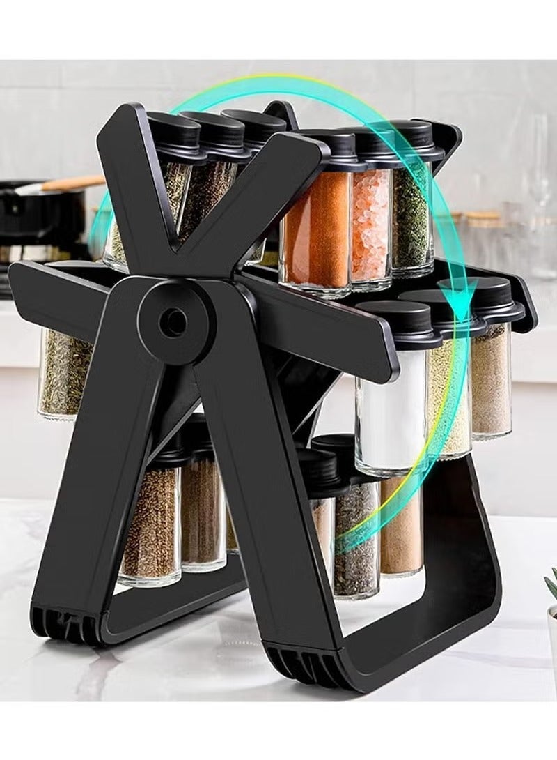 Rotating Spice Rack and Organizer with 18 Glass Spice Jars, All-in-one Spice Rack Spice Organizer Set, 360 Degree Spice Wheel Spice Rack, Removable Spice Rack - Image 2