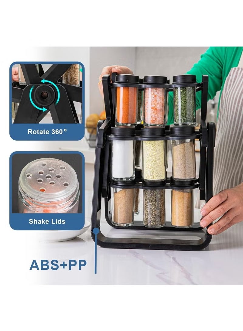 Rotating Spice Rack and Organizer with 18 Glass Spice Jars, All-in-one Spice Rack Spice Organizer Set, 360 Degree Spice Wheel Spice Rack, Removable Spice Rack - Image 5
