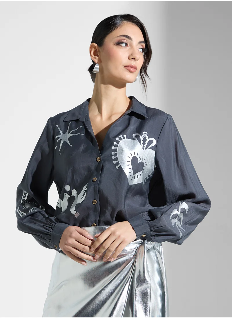 نيفر فولي دريسد Printed Button Down Shirt