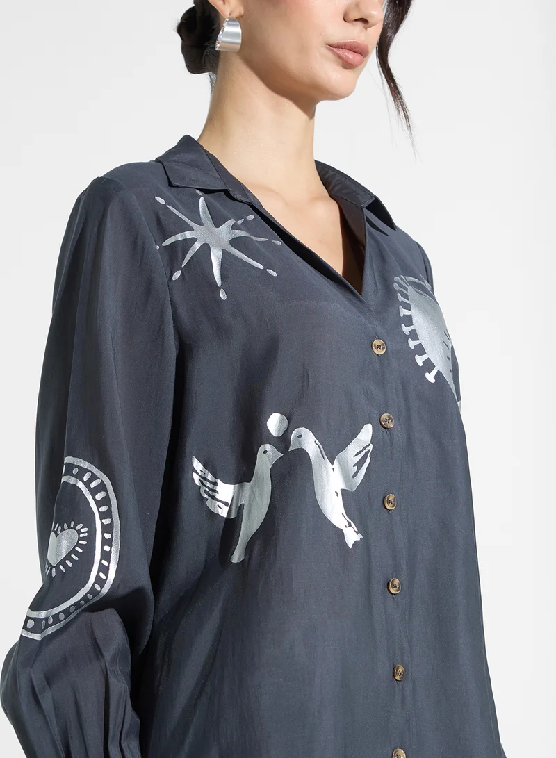 Never fully Dressed Printed Button Down Shirt