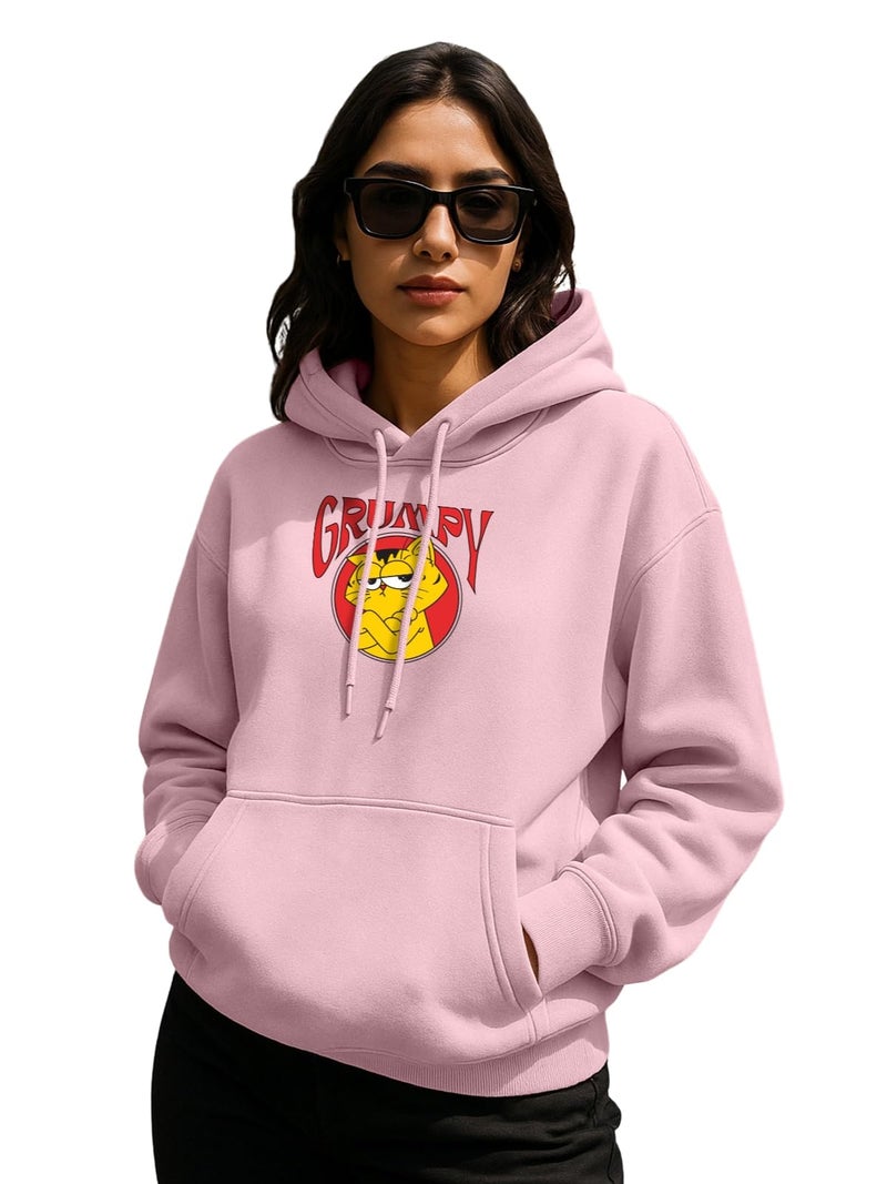 JUNEBERRY® Polycotton Spun Oversized Fit Drop Shoulder Hooded Sweatshirt Full Sleeves Front Graphic Printed Jumper Hoodie for Women (OS_JB_HD_GRP_PP_XL) Pale Pink - Image 1