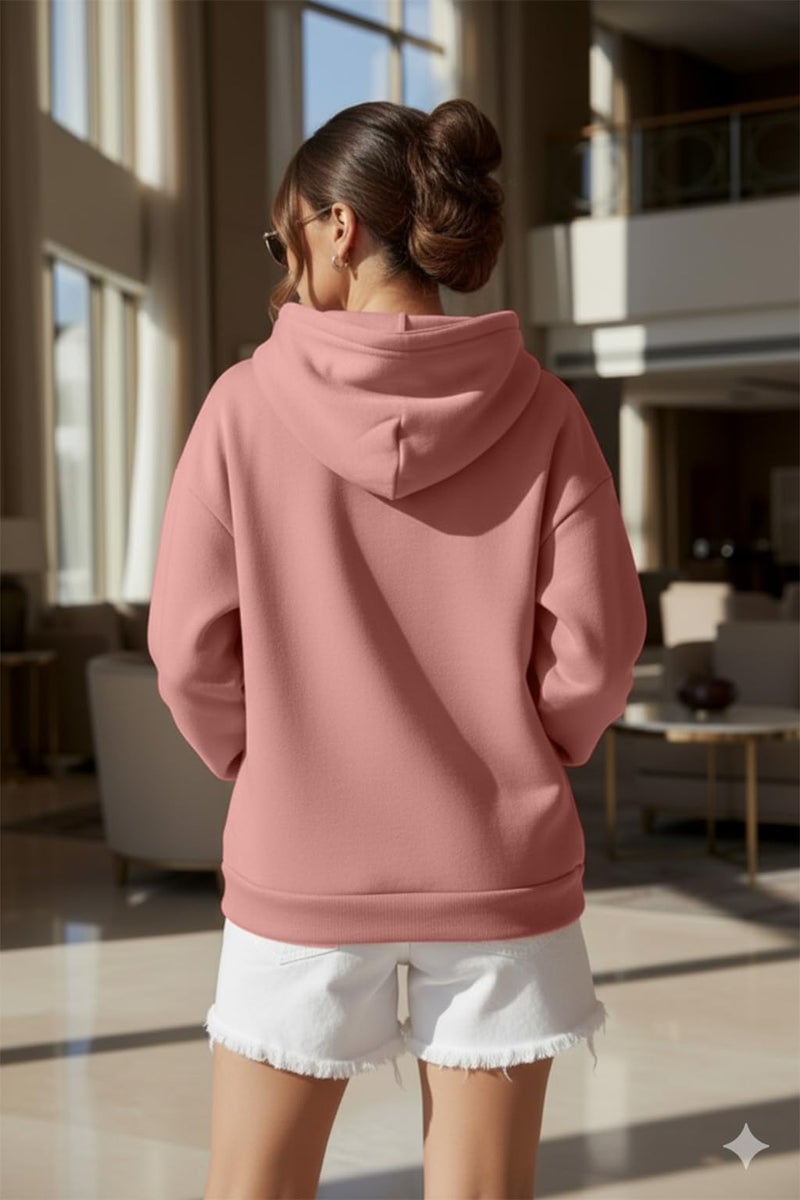 JUNEBERRY® Polycotton Spun Oversized Fit Drop Shoulder Hooded Sweatshirt Full Sleeves Front Graphic Printed Jumper Hoodie for Women (OS_JB_HD_GRP_PP_XL) Pale Pink - Image 3