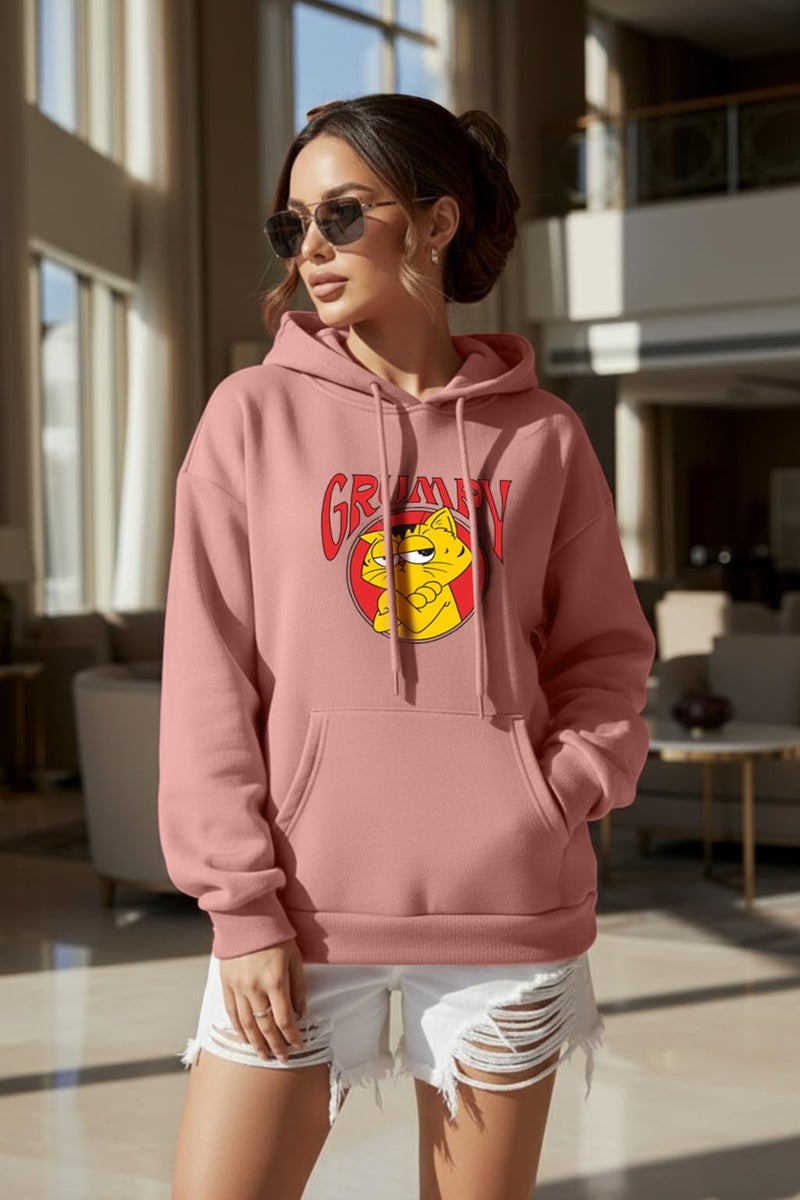 JUNEBERRY® Polycotton Spun Oversized Fit Drop Shoulder Hooded Sweatshirt Full Sleeves Front Graphic Printed Jumper Hoodie for Women (OS_JB_HD_GRP_PP_XL) Pale Pink - Image 2