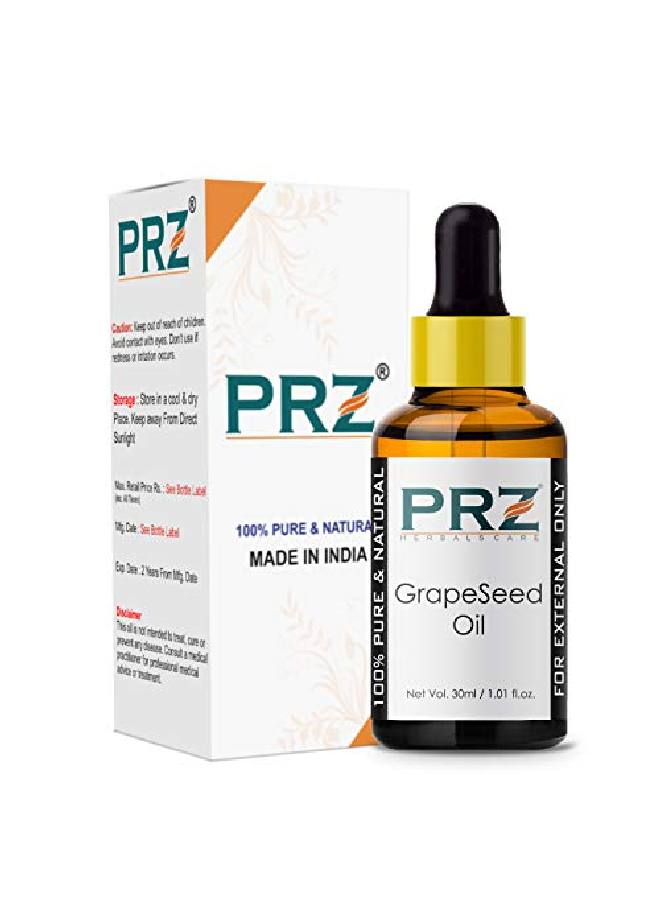 PRZ Grapeseed Cold Pressed Carrier Oil Pure l & Therapeutic Grade Oil for Aromatherapy Body Massage Skin Care & Hair Care 30 ml - Image 2
