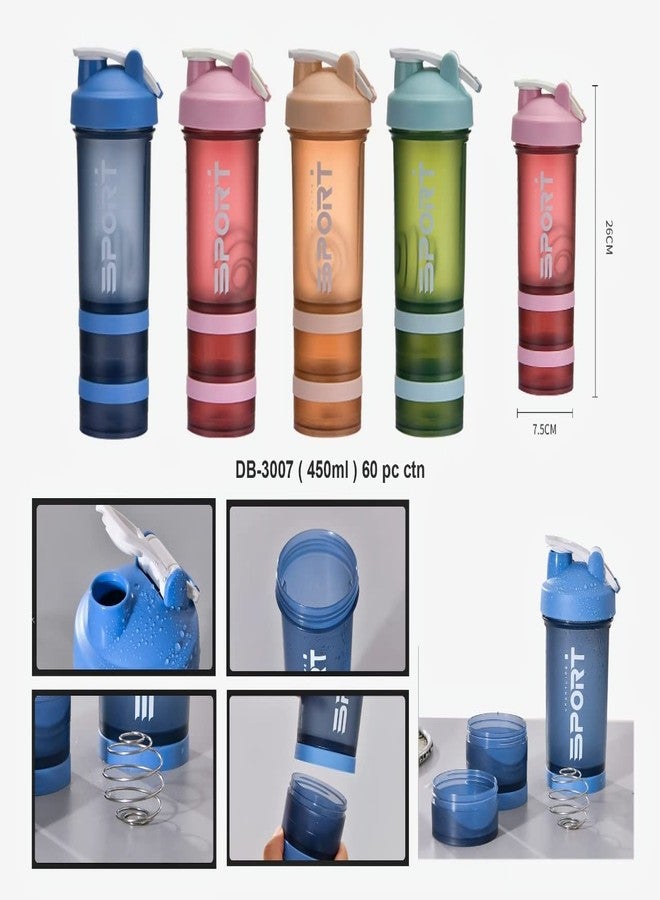 TEMSON Unbreakable Shaker Bottles - Gym Bottle, Tumbler with Container Set Leakproof Durable BPA-Free Non-Toxic Bottle for Office, Sports, School, Gym, Yoga (450 ML)(DB-3007) (Pink) - Image 5
