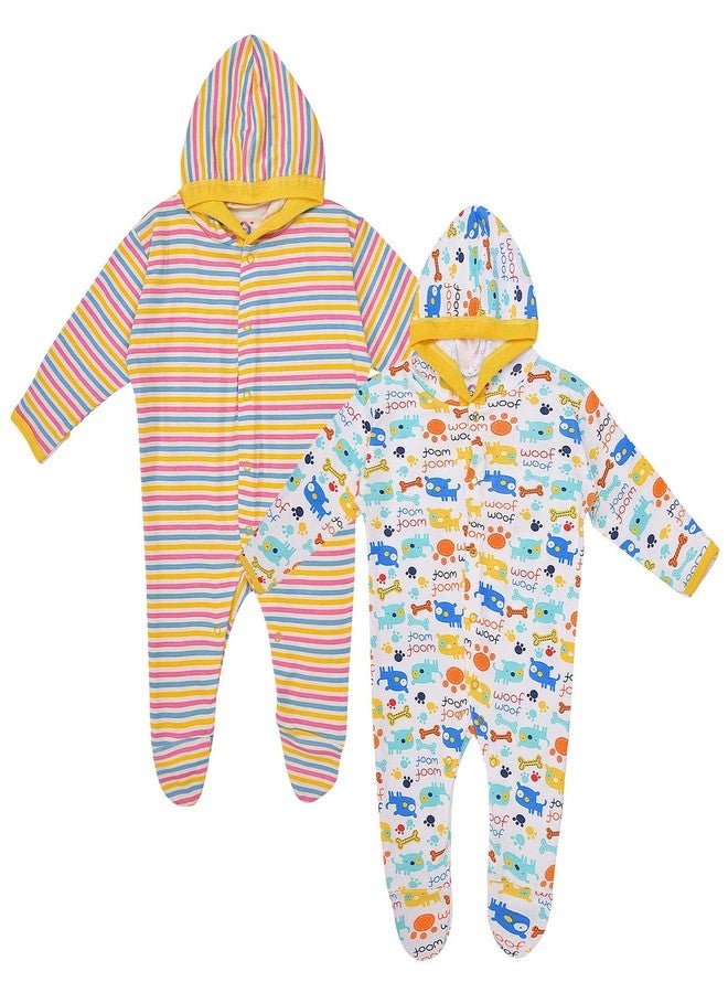 MAGIC TOWN Babyneeds New Born Baby Multi-Color Long Sleeve Cotton Sleep Suit Romper for Boys and Girls Set of 2 - Image 1