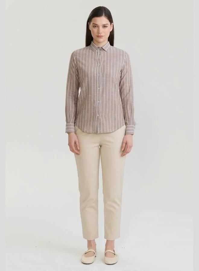 FELIX HARDY Brown Women's Cotton Linen Blend Long Sleeve Blouse Shirt for Women | Best Price UAE