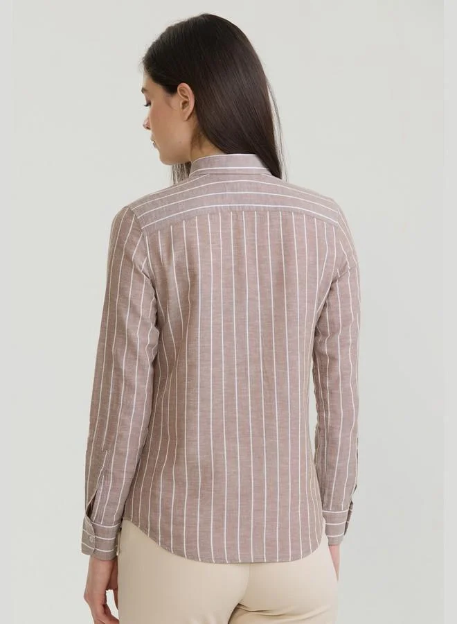 FELIX HARDY Brown Women's Cotton Linen Blend Long Sleeve Blouse Shirt for Women | Best Price UAE