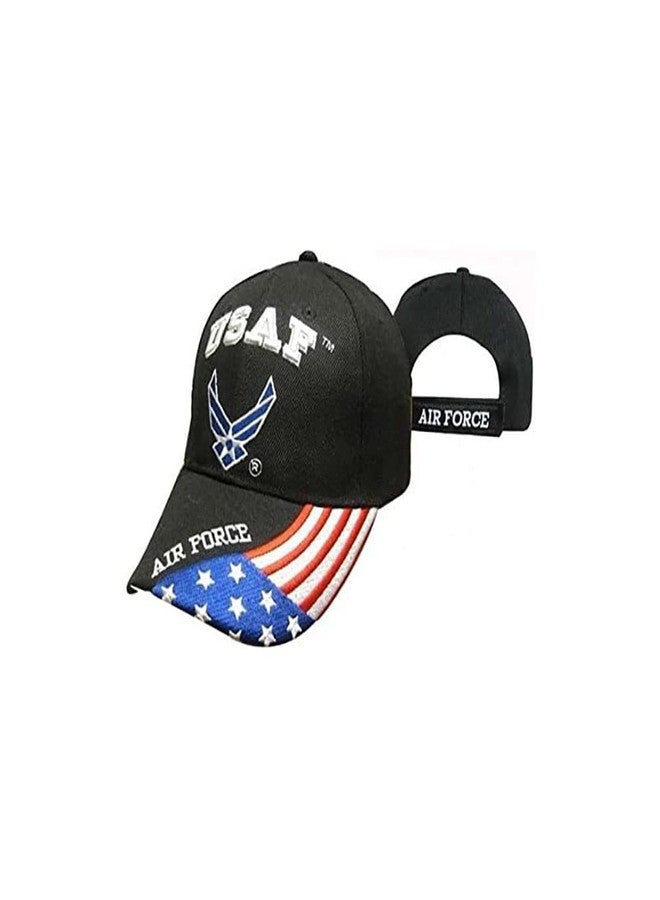 Air Force Wings Patriotic USA Flag Black Embroidered Cap Hat Licensed 603GB