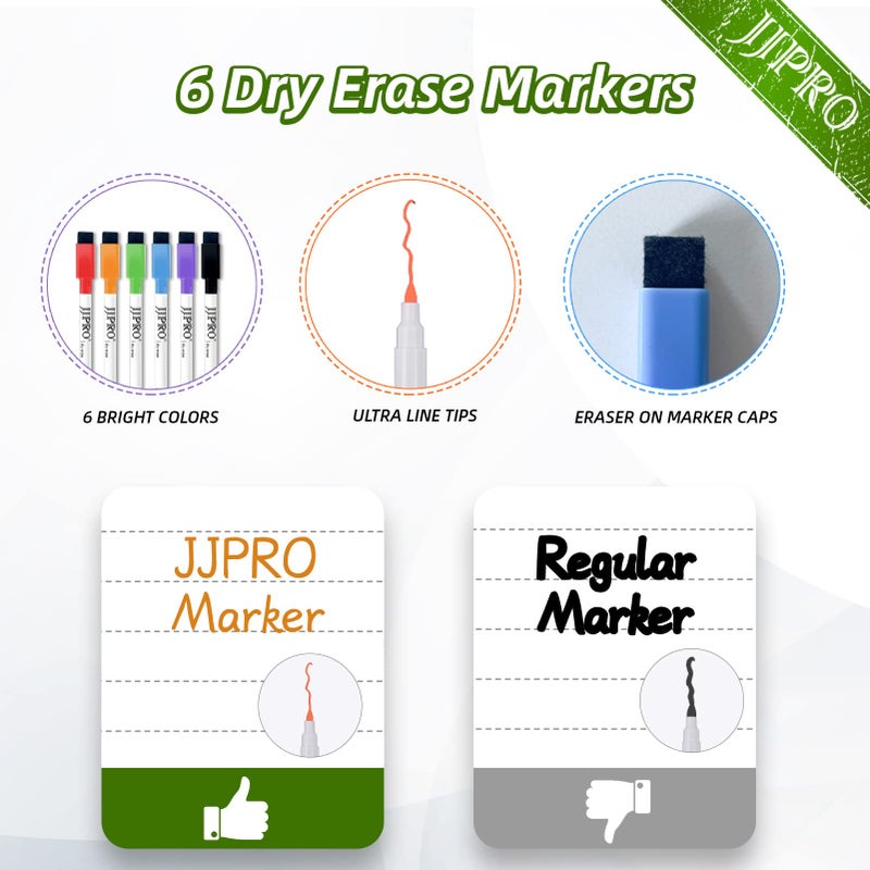 JJPRO Non-Magnetic Reusable Monthly Calendar Whiteboard Clings to All Smooth Surfaces. Monthly Planning Board for Refrigerator, Cabinet,Door&Stainless Fridge, 6 Markers Included! - Image 5
