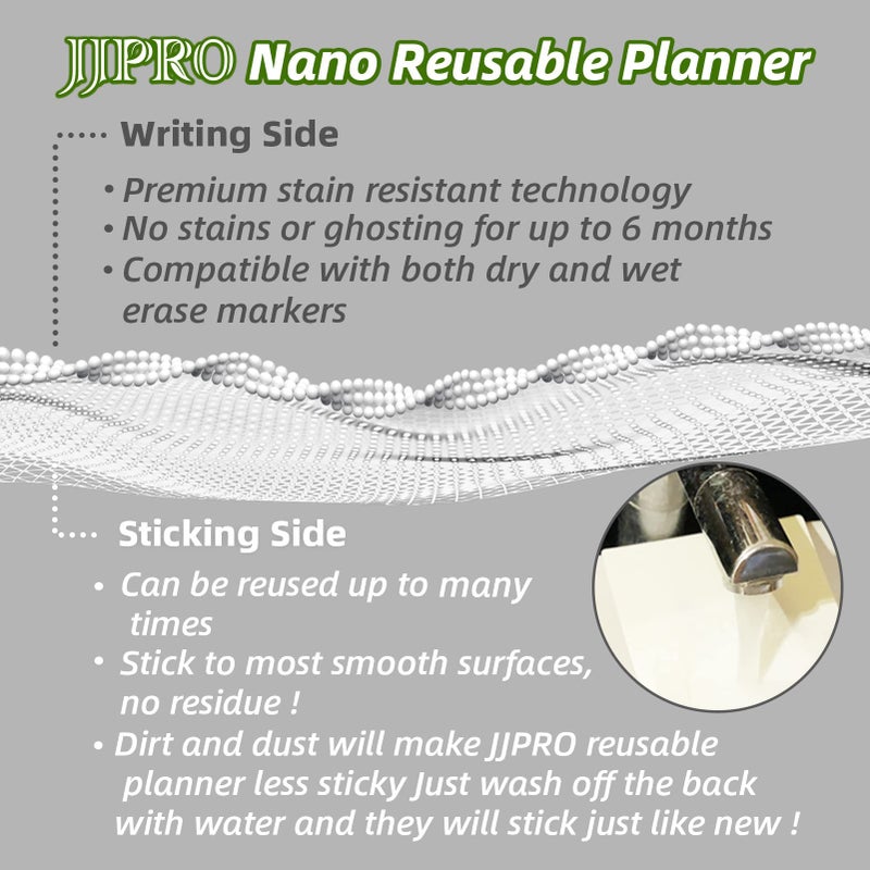 JJPRO Non-Magnetic Reusable Monthly Calendar Whiteboard Clings to All Smooth Surfaces. Monthly Planning Board for Refrigerator, Cabinet,Door&Stainless Fridge, 6 Markers Included! - Image 3