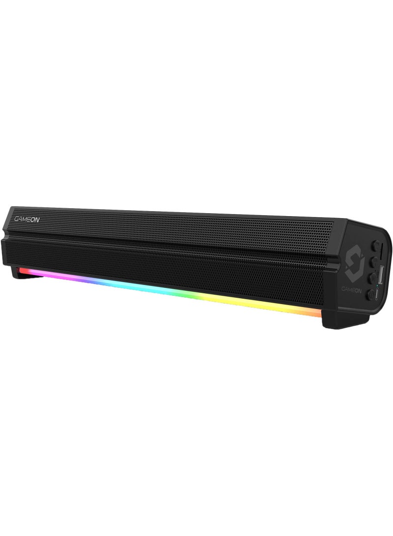 GAMEON Sonicstorm X Wireless Bluetooth 5.3 RGB Gaming Soundbar, 16W Dual Driver Speaker with TWS Mode, AUX/TF/USB Playback - Black - Image 1