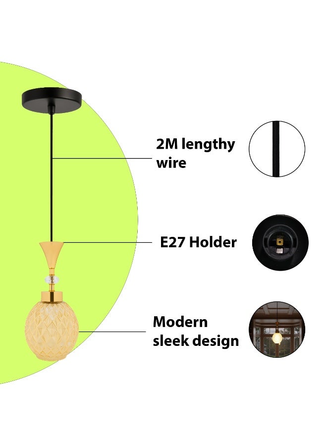 ALFRIDAY Modern Amber Glass Pendant Light, E27 Holder, Elegant Hanging Lamp - Image 5