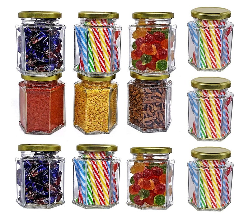Cloudsell Hexagon Jars Gold Lid (12 pcs, 250 ml) Hexagon Glass Jars with Gold Lids for Jam Honey Jelly Wedding Favors Baby Shower Favors Baby Food DIY Magnetic Spice Jars Crafts Canning Jars - Image 1