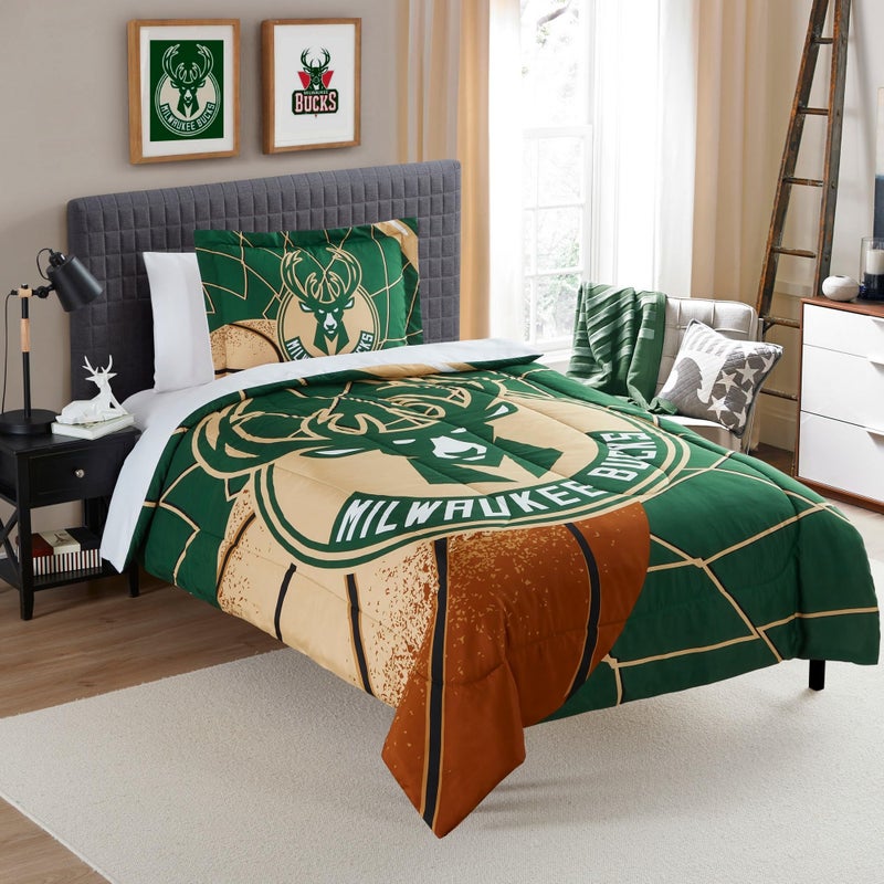 Northwest NORTHWEST NBA Milwaukee Bucks Officially Licensed Comforter Set  Super Soft Basketball Bedding with Team Logo and Colors  Includes Matching Shams  Game Day Dcor TwinTwin XL