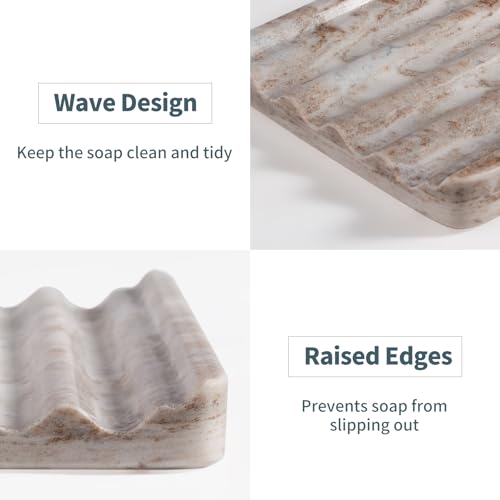 karibiber 2 Pcs Soap Dish for Bathroom, Marble Bar Soap Holder for Kitchen Countertop, Soap Tray with Wavy Design, Soap Saver for Bath Tub, Sponges, Italian Natural Stone(Palissandro Classico) - Image 3