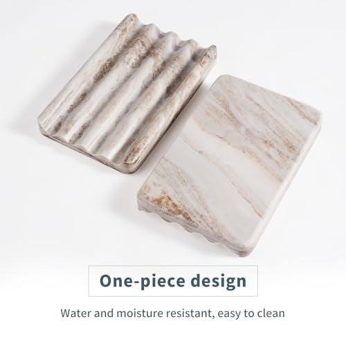 karibiber 2 Pcs Soap Dish for Bathroom, Marble Bar Soap Holder for Kitchen Countertop, Soap Tray with Wavy Design, Soap Saver for Bath Tub, Sponges, Italian Natural Stone(Palissandro Classico) - Image 2