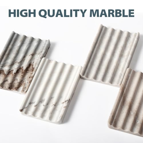 karibiber 2 Pcs Soap Dish for Bathroom, Marble Bar Soap Holder for Kitchen Countertop, Soap Tray with Wavy Design, Soap Saver for Bath Tub, Sponges, Italian Natural Stone(Palissandro Classico) - Image 4