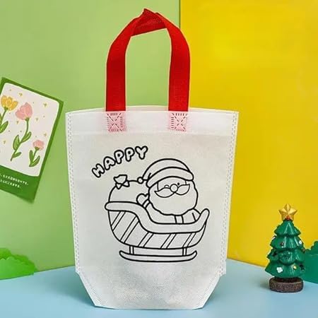 AMANVANI Gift Bag For Kids (6 pcs) DIY Painting Carry Bag With Color For Girls, Santa Gifts Bag For Kids, Multipurpose Carry Bag, Christmas Party Gift, Gym Bag, Drawstring Bags Gifts - Image 1