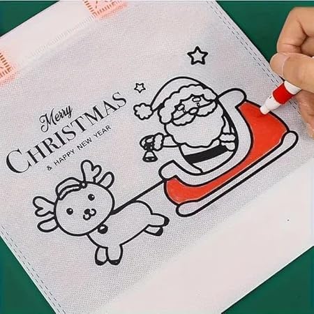 AMANVANI Gift Bag For Kids (6 pcs) DIY Painting Carry Bag With Color For Girls, Santa Gifts Bag For Kids, Multipurpose Carry Bag, Christmas Party Gift, Gym Bag, Drawstring Bags Gifts - Image 4