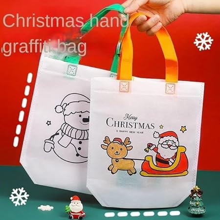AMANVANI Gift Bag For Kids (6 pcs) DIY Painting Carry Bag With Color For Girls, Santa Gifts Bag For Kids, Multipurpose Carry Bag, Christmas Party Gift, Gym Bag, Drawstring Bags Gifts - Image 2