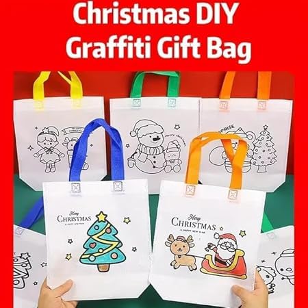 AMANVANI Gift Bag For Kids (6 pcs) DIY Painting Carry Bag With Color For Girls, Santa Gifts Bag For Kids, Multipurpose Carry Bag, Christmas Party Gift, Gym Bag, Drawstring Bags Gifts - Image 5