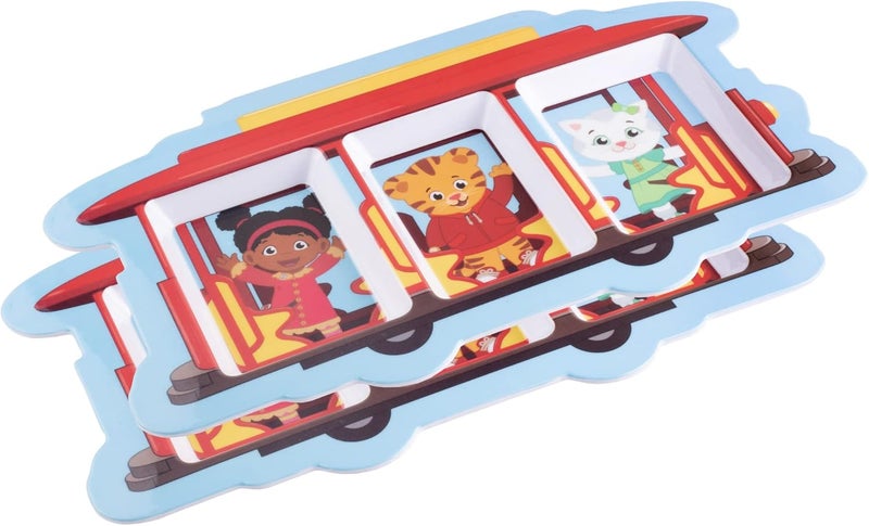 SCS Direct 2 Daniel Tiger Mealtime Feeding Plates Trolley Cute Compartment Dishes wDeep Sides for Kids Divided Sections for Healthy Eating Habits BPA Free Dishwasher Safe Durable  Break Resistant - Image 1
