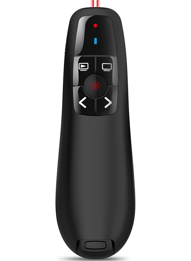erorex Wireless Powerpoint Remote Presentation Clicker: Battery Operated Presenter Ppt Slide Advancer With Red Pointer 100Ft Control Range Plug And Play Via Usb Ergonomic Design Universal Compatibility - Image 1