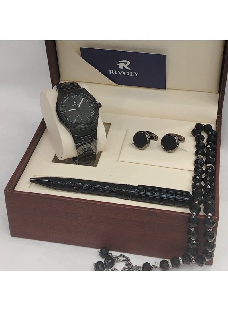 ريفولي ساعه مع ازرار اكمام مع مسبحه مع قلم من ريفولي