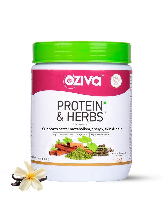 OZiva Protein & Herbs for Women (Vanilla Almond) I Manage Weight, Energy & Metabolism | Clean Protein, Shatavari, Green Tea I No Added Sugar, 1lbs (453gm) - Image 1