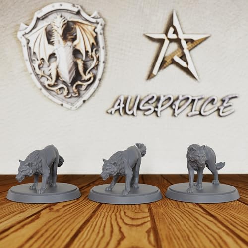 AUSPDICE Fantasy Forest Predator Minis 3pc Unpainted 28mm Scale Snarling Beast Figures for Tabletop Gaming Realistic Canine Animal Figurine Set for TTRPGs Wolf Pack AS539 - Image 1