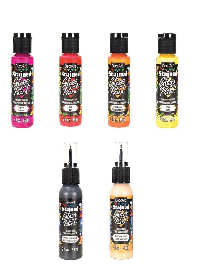 DecoArt مجموعة طلاء الأكريليك زجاج ملون من ديكو آرت - ألوان دافئة، مجموعة من 6 (زجاجات سعة 2 أونصة سائلة) - طلاء زجاج شفاف، نوافذ ومشاريع إبداعية افعلها بنفسك - Image 1