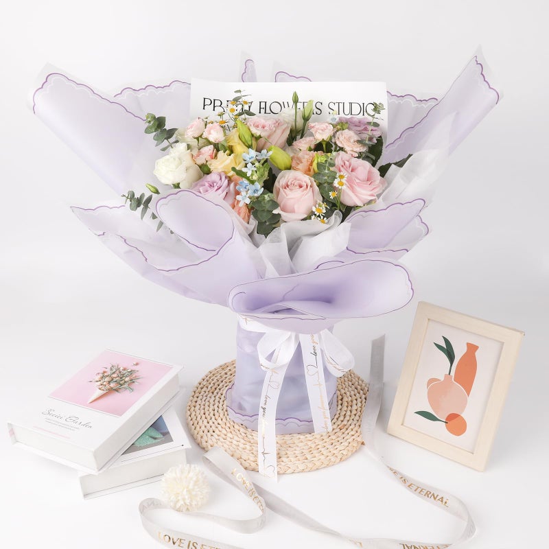 FUHITIM 20 Sheets Flower Wrapping Paper - Waterproof Floral Bouquet Wrapping Paper, Florist Supplies Packaging Paper for Wedding Birthday Gift DIY Crafts (Lavender Purple) - Image 5