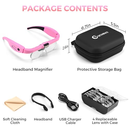 GUOUBUO Magnifying Glass with Light 15X50X Magnifying Glasses Rechargeable Magnifier Headset with Light Head Magnifier with 4 Detachable Lenses Magnify Glasses for Close Work Crafts Jewelry - Image 5
