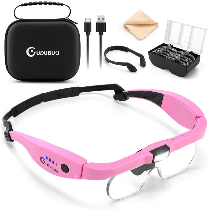 GUOUBUO Magnifying Glass with Light 15X50X Magnifying Glasses Rechargeable Magnifier Headset with Light Head Magnifier with 4 Detachable Lenses Magnify Glasses for Close Work Crafts Jewelry - Image 1