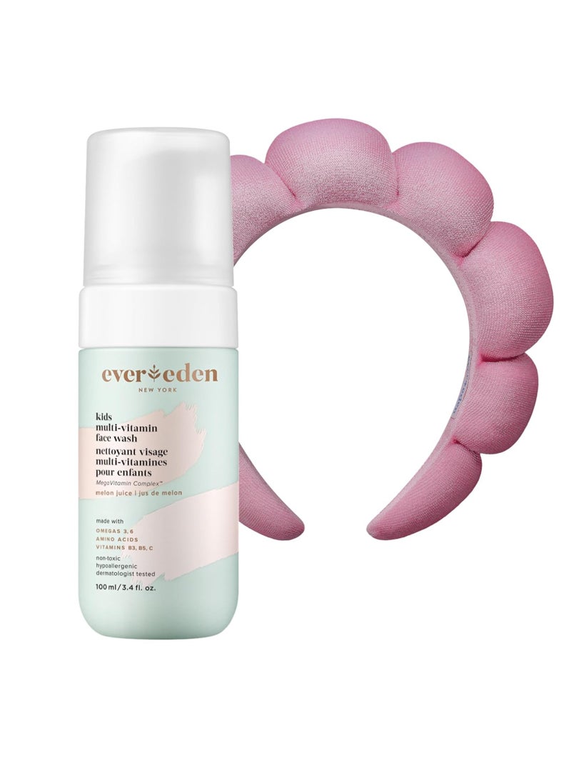 Evereden Evereden Kids Face Wash: Melon Juice, 3.4 fl oz.| Adorable Terry Spa & Makeup Headband | Gentle Kids Skin Care | Non-toxic and Safe Ingredients for Sensitive Skin | Multi-Vitamin Skin Care for Kids  - Image 1