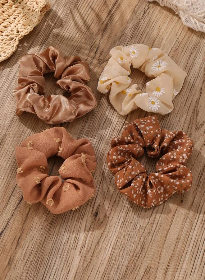 Take Two Pack of 4 - Floral Printed Hair Scrunchies
