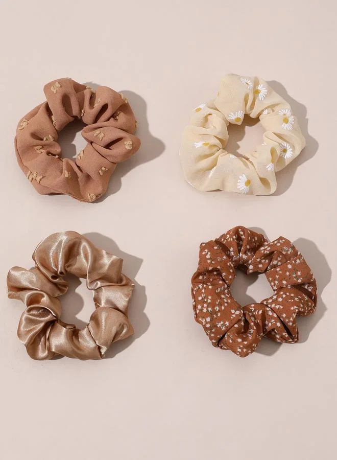 Take Two Pack of 4 - Floral Printed Hair Scrunchies