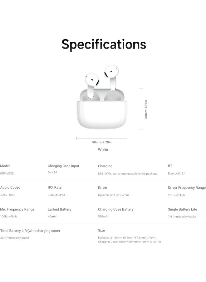 HONOR CHOICE Earbuds X7e Active TWS | 38H Battery | Bluetooth 5.4 | 12.4mm Bass Driver | Dual Device Connection | IP54 Splash Resistant | White white - Image 2