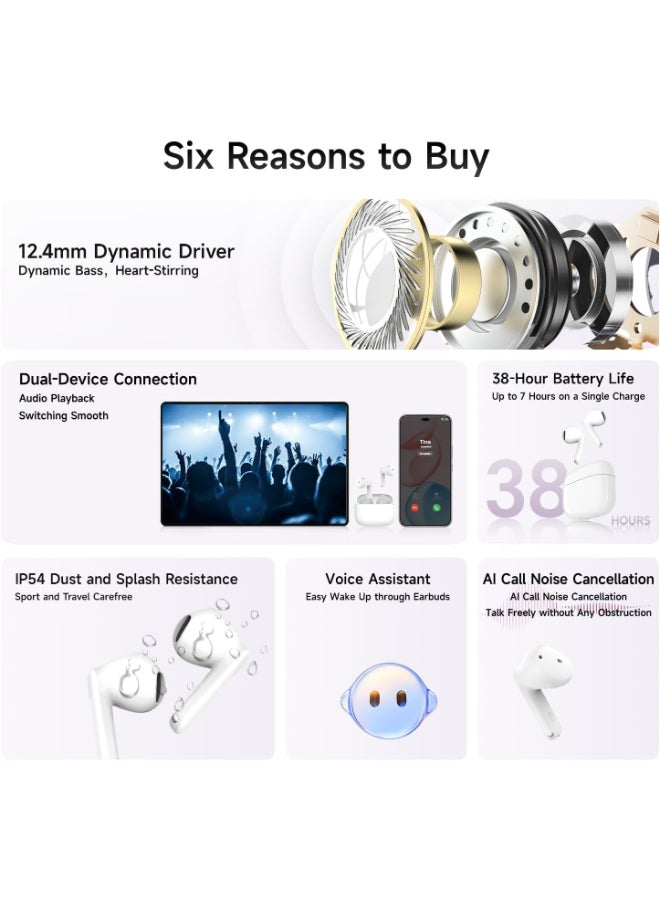 HONOR CHOICE Earbuds X7e Active TWS | 38H Battery | Bluetooth 5.4 | 12.4mm Bass Driver | Dual Device Connection | IP54 Splash Resistant | White white - Image 3